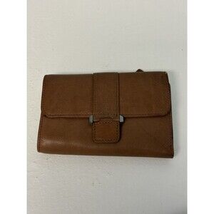 Pelle Studio Brown Leather Trifold Wallet Organizer Snap Zipper Pocket Compact
